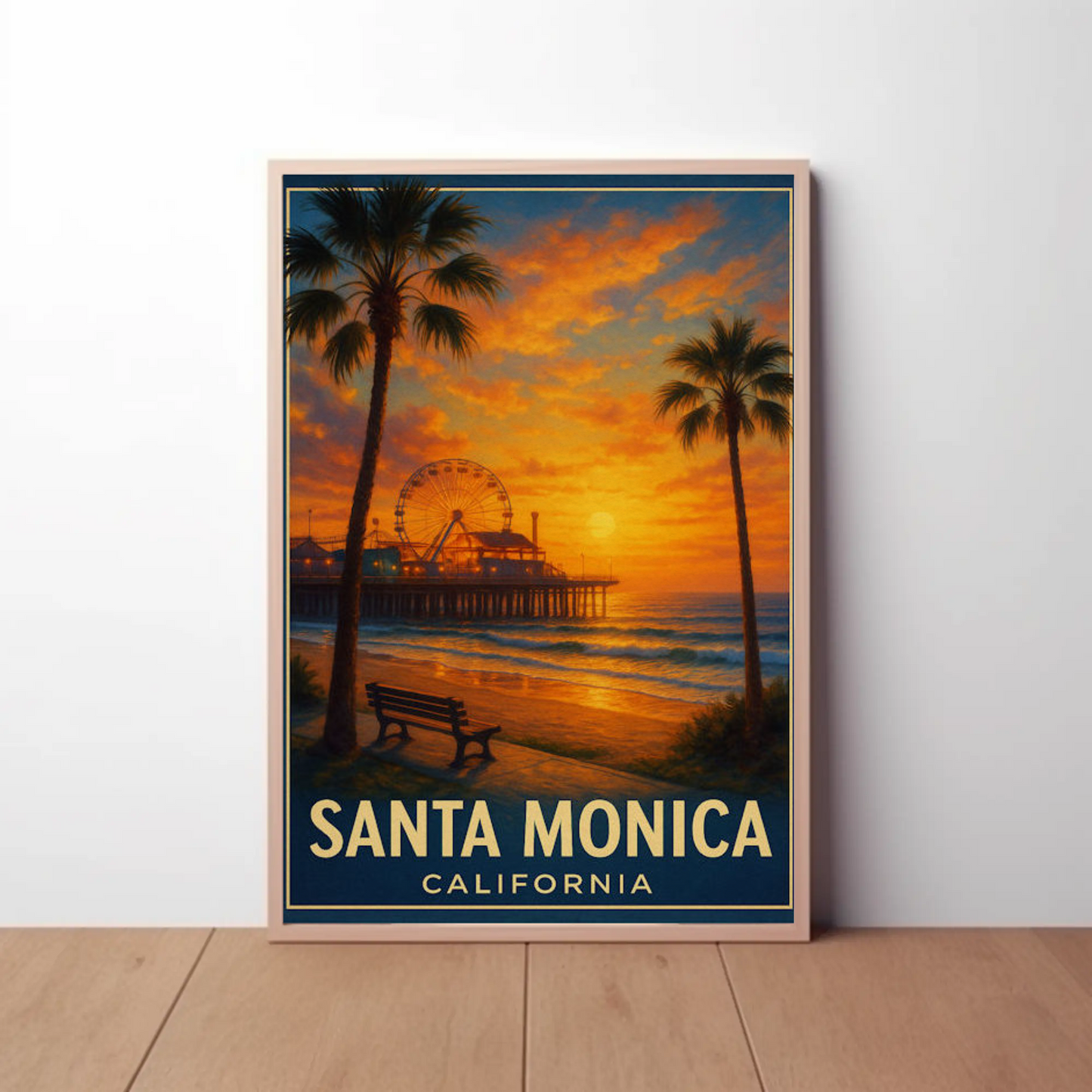 Santa Monica California Pier Ferris Sunset Beach Poster Poster