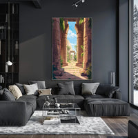 Ancient Egyptian Temple Scene Vibrant Digital Art Poster