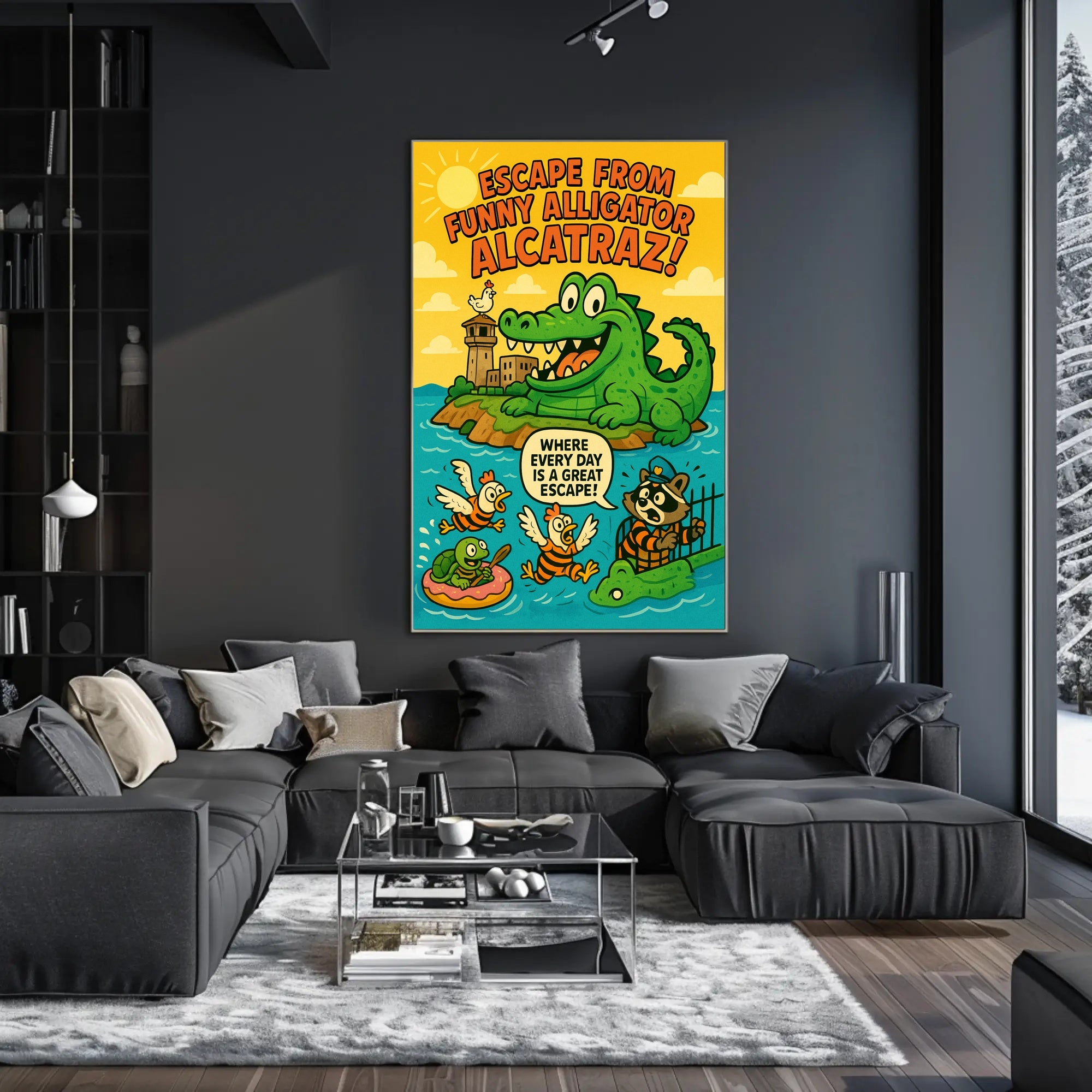 Escape from Funny Alligator Alcatraz Poster PosterGoat