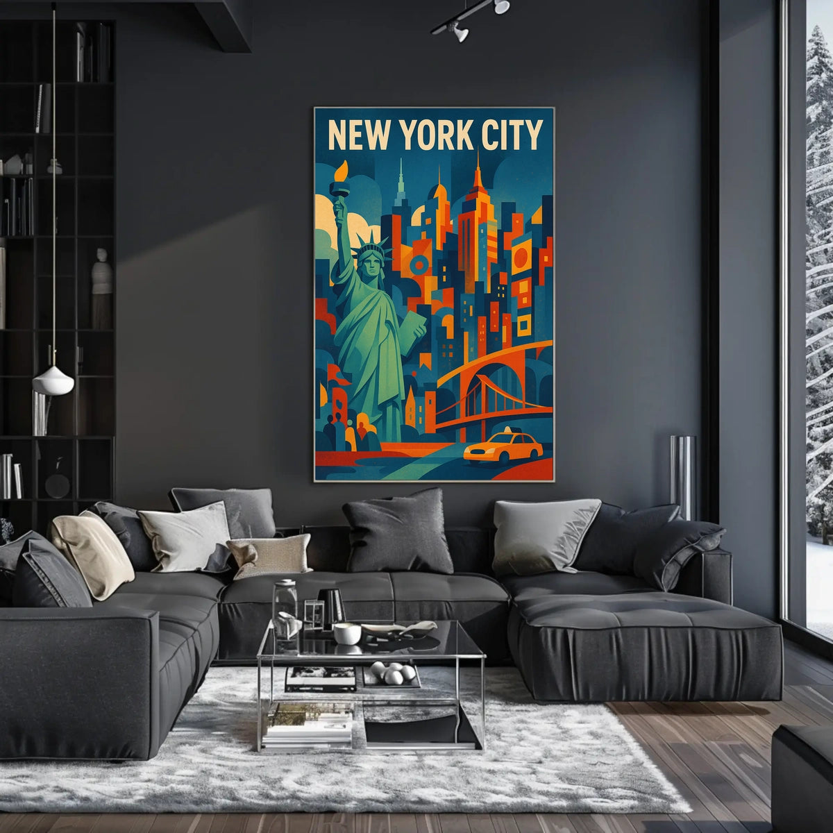 New York City Poster Abstract Urban Skyline Wall Art