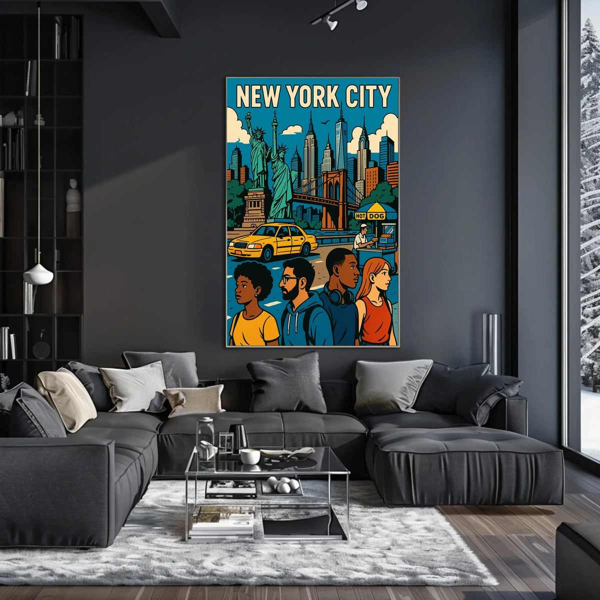 New York City Landmarks Poster Modern Travel Wall Art