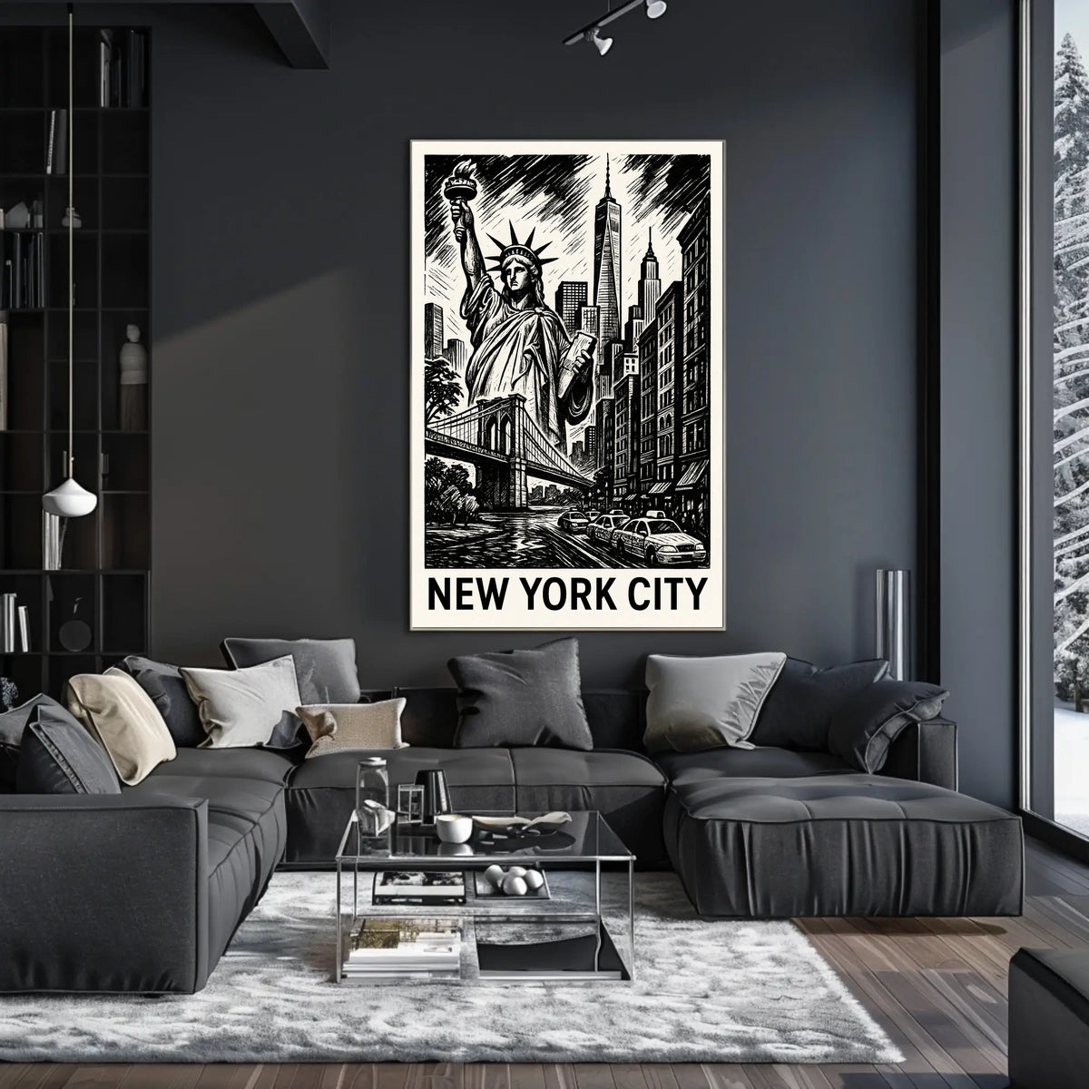 Iconic New York City Poster Monochrome Skyline For NYC Home