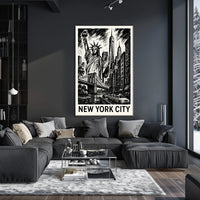 Iconic New York City Poster Monochrome Skyline For NYC Home