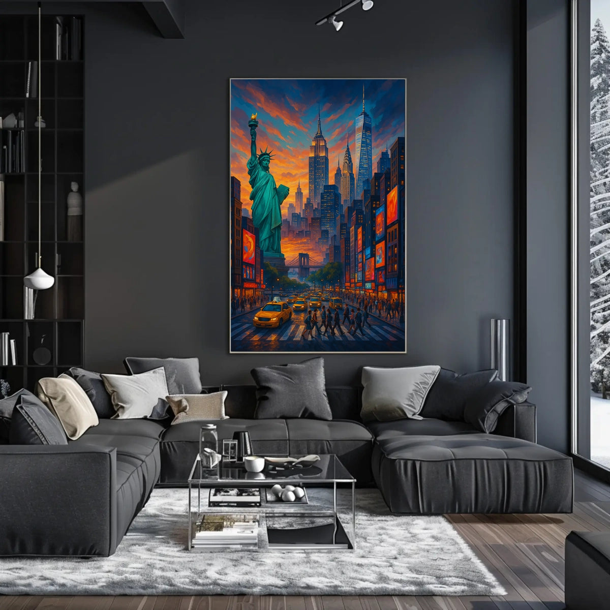 New York City Landmarks Sunset Poster Abstract Wall Art