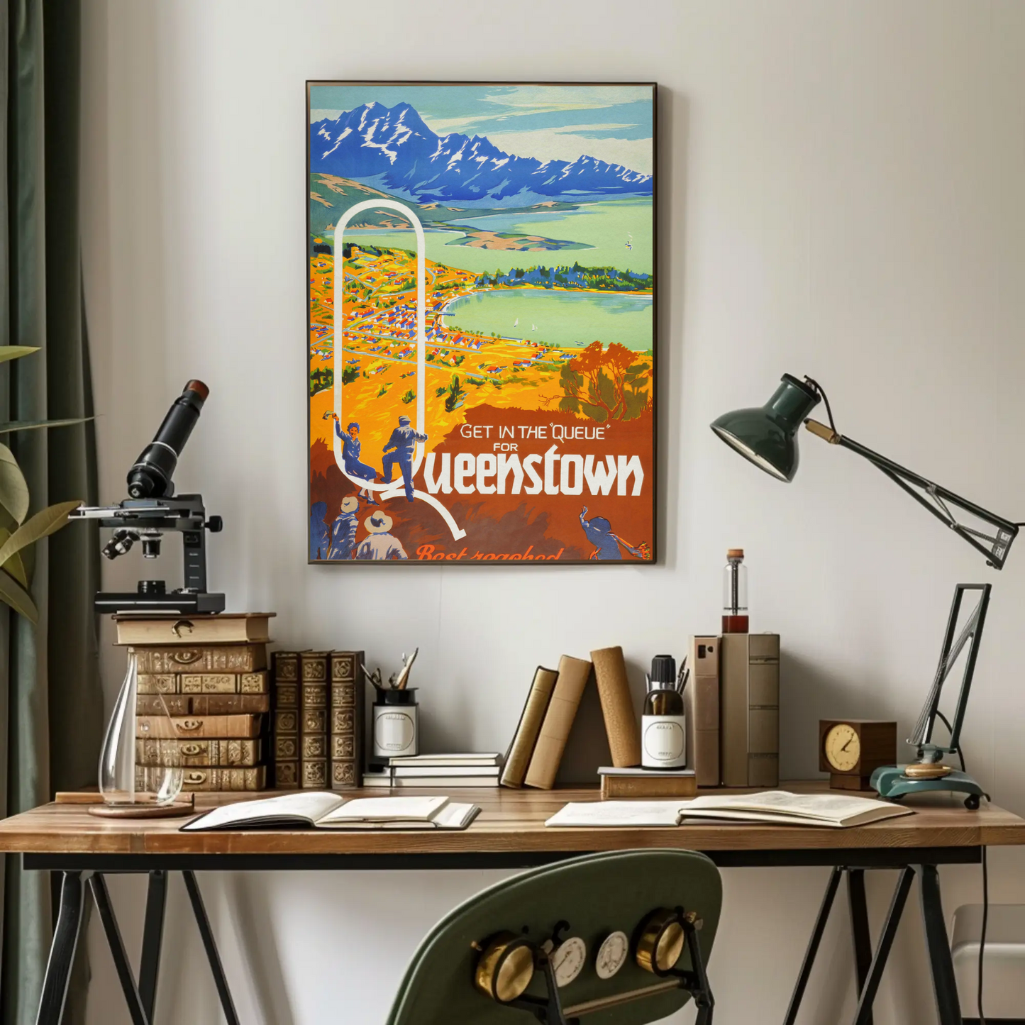 Queenstown Best Reached by Rail Vintage Poster