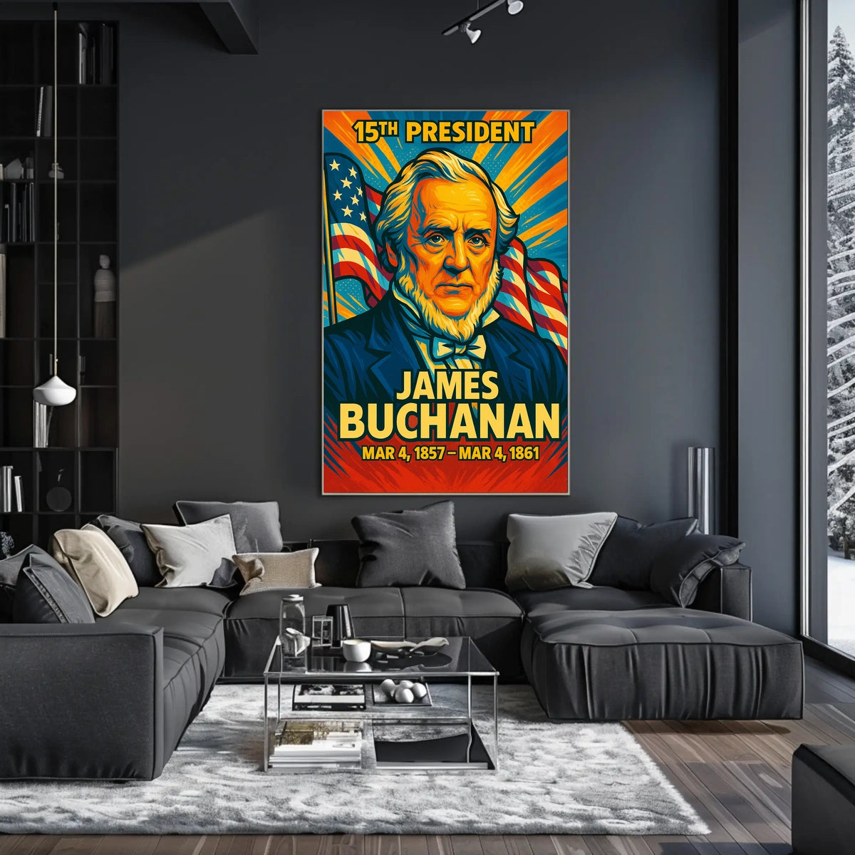 James Buchanan 15th President of the United States Colorful Comic Book Style Poster
