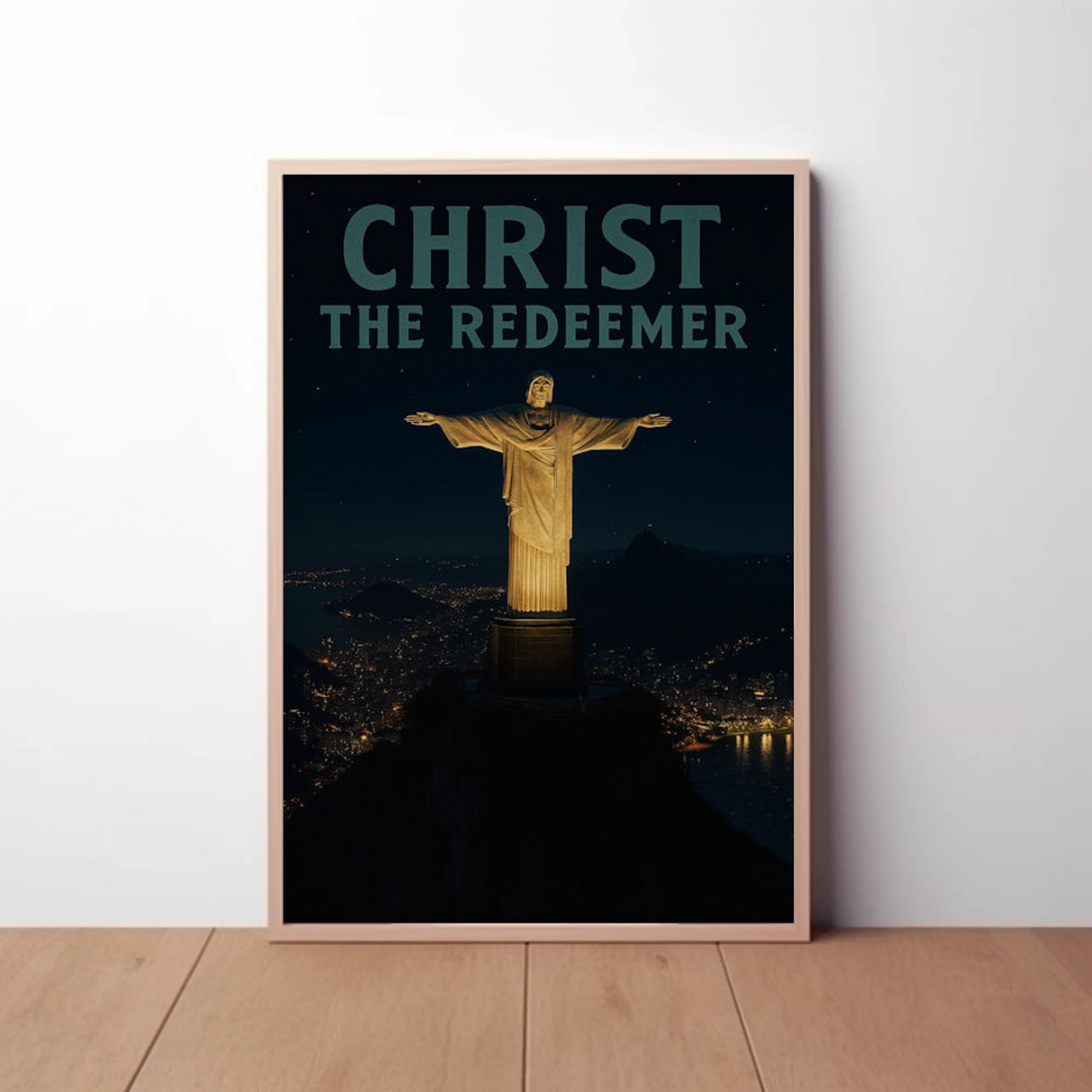 Christ The Redeemer Rio Night Skyline Travel Poster