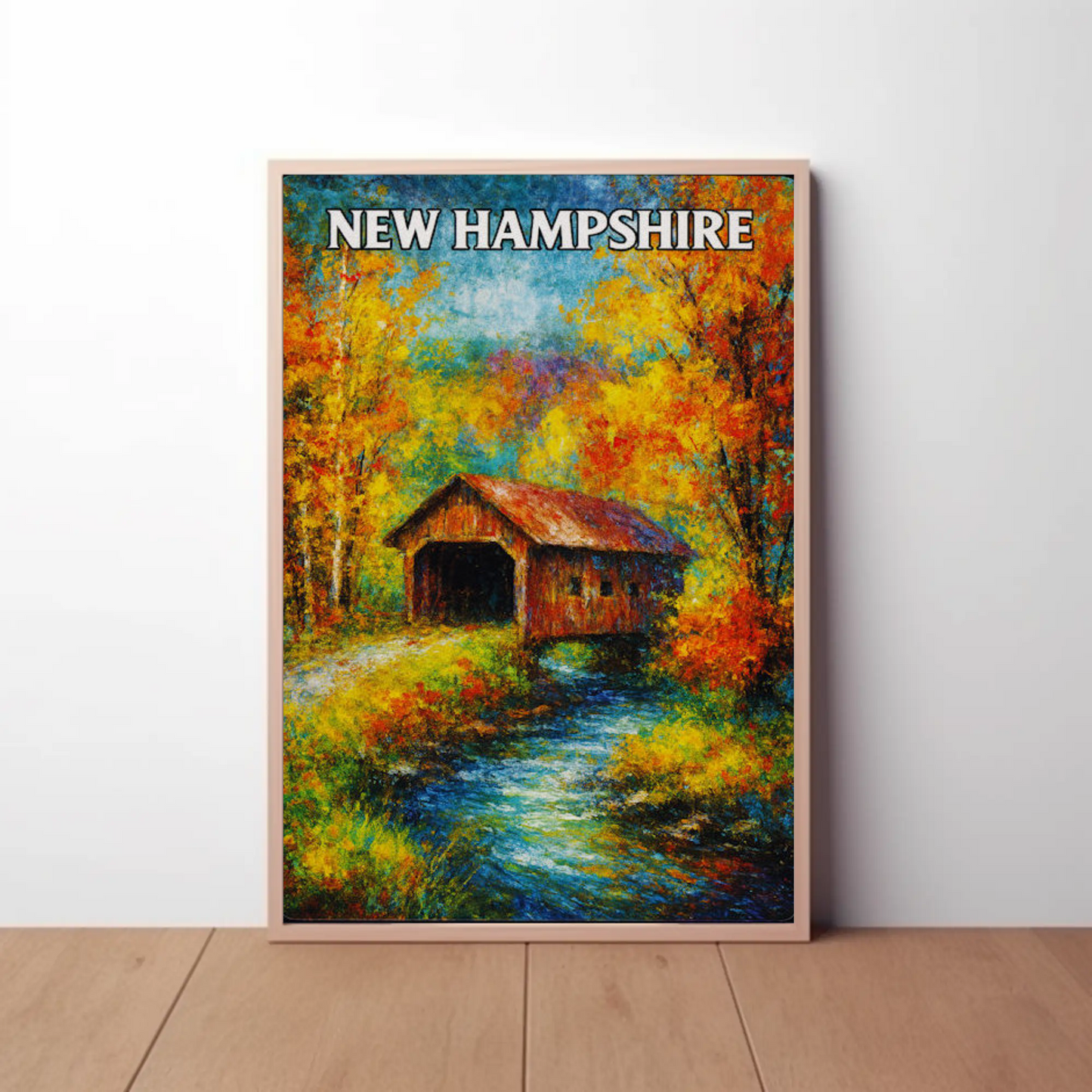 New Hampshire Autumn Covered Bridge Stream Poster Poster