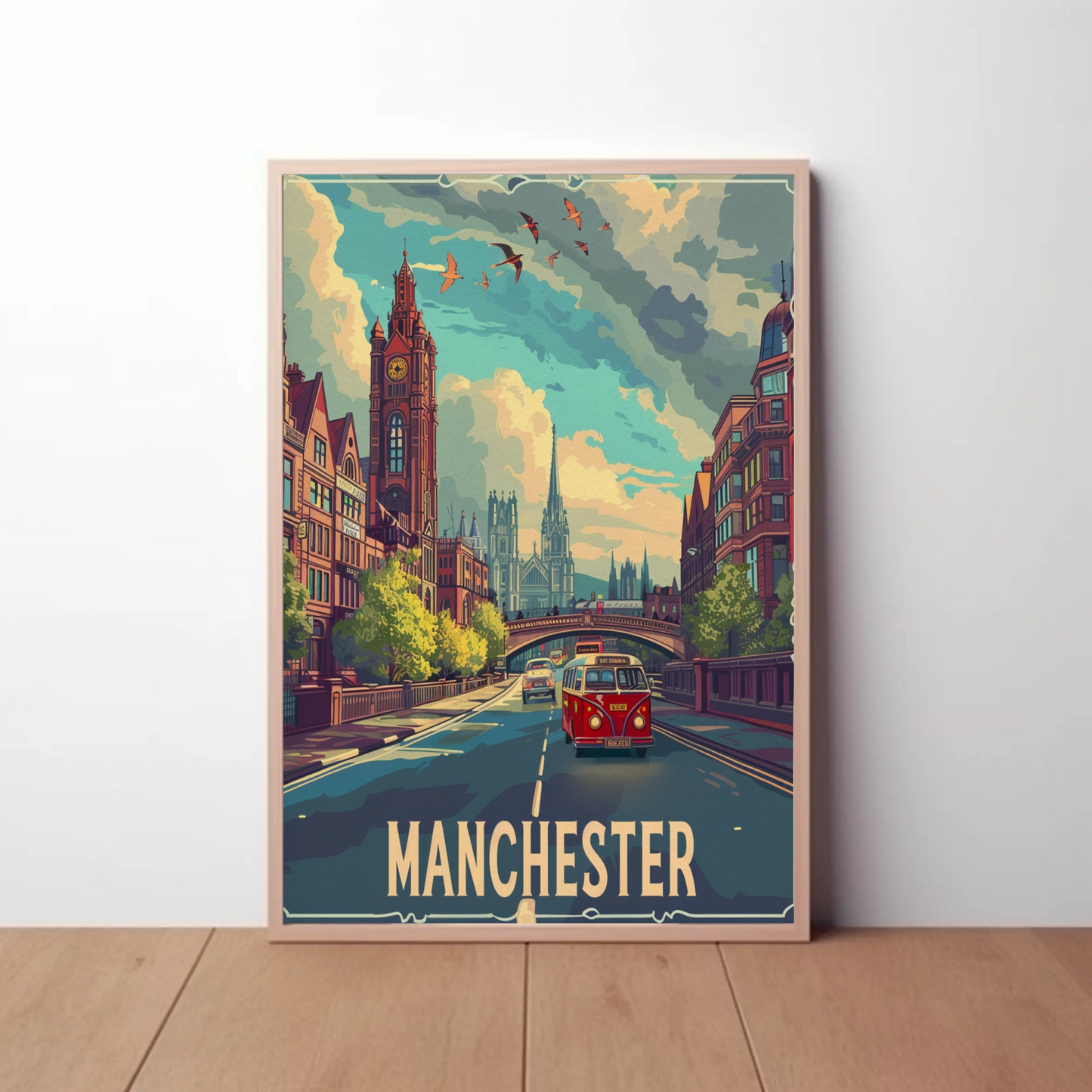 Manchester City Streetscape Travel Poster