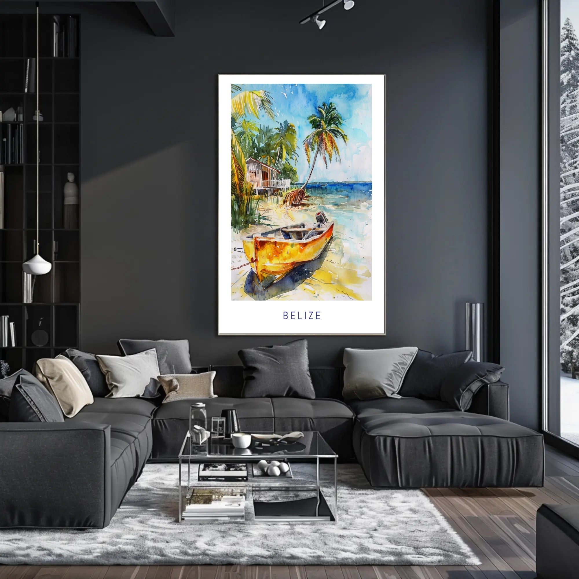 Serene Belize Beach Scene Watercolor Travel Poster PosterGoat