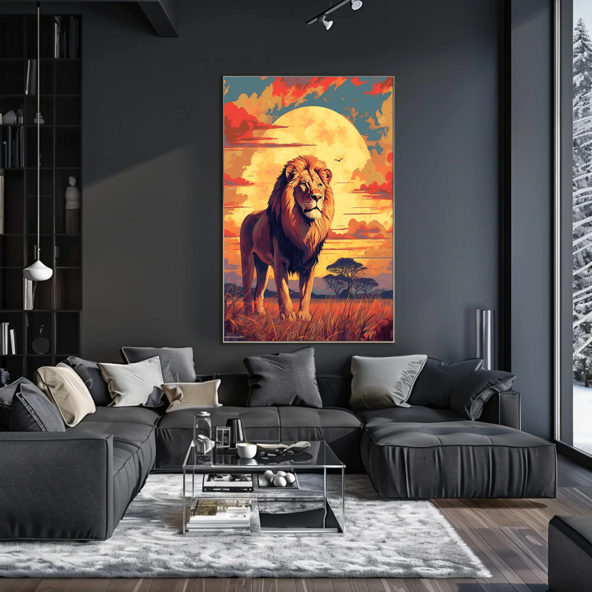Majestic Lion at Sunset Poster