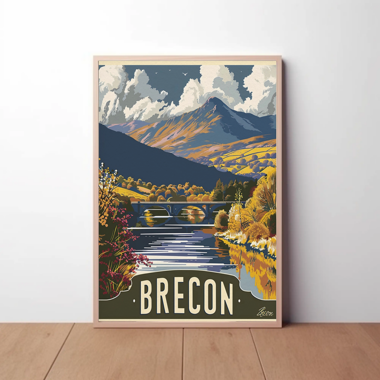 Brecon Mountain Bridge Autumn Valley View Travel Poster