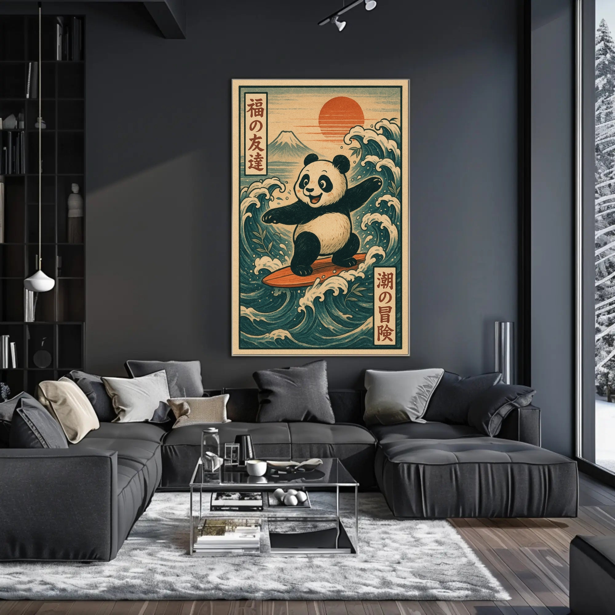 Pandas Surfing Adventure Poster PosterGoat