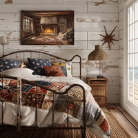 Cozy Rustic Cabin Fireplace Illustration Poster