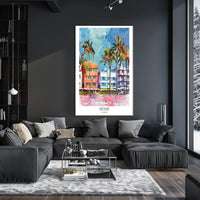 Miami Art Deco Street Scene Vibrant Travel Poster PosterGoat
