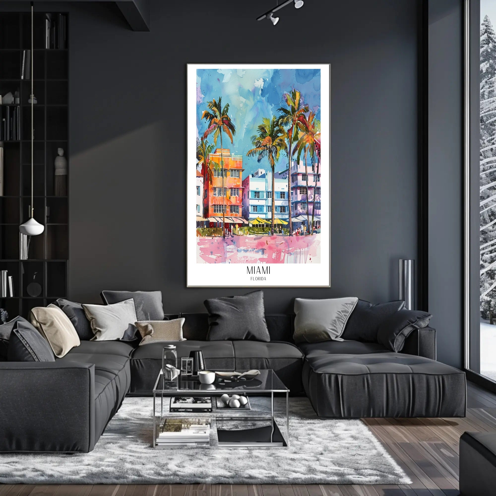 Miami Art Deco Street Scene Vibrant Travel Poster PosterGoat