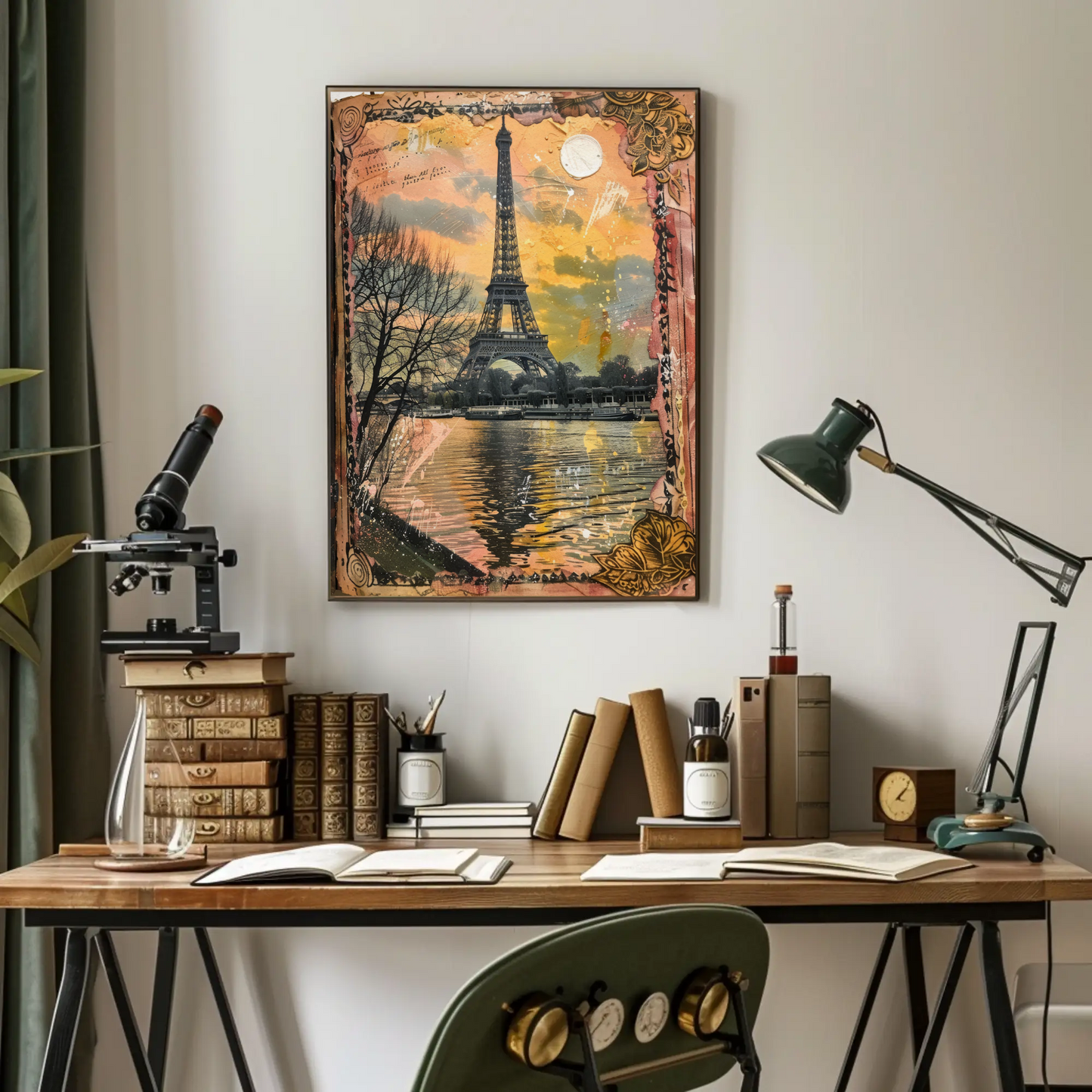 Eiffel Tower Collage – Sunset and Vintage Border