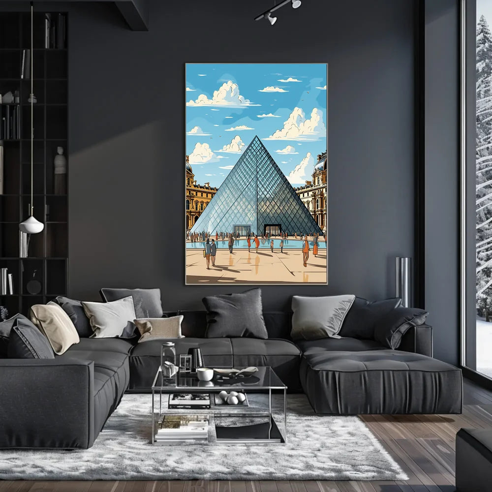 Louvre Pyramid Paris Art Poster: Modern & Vibrant