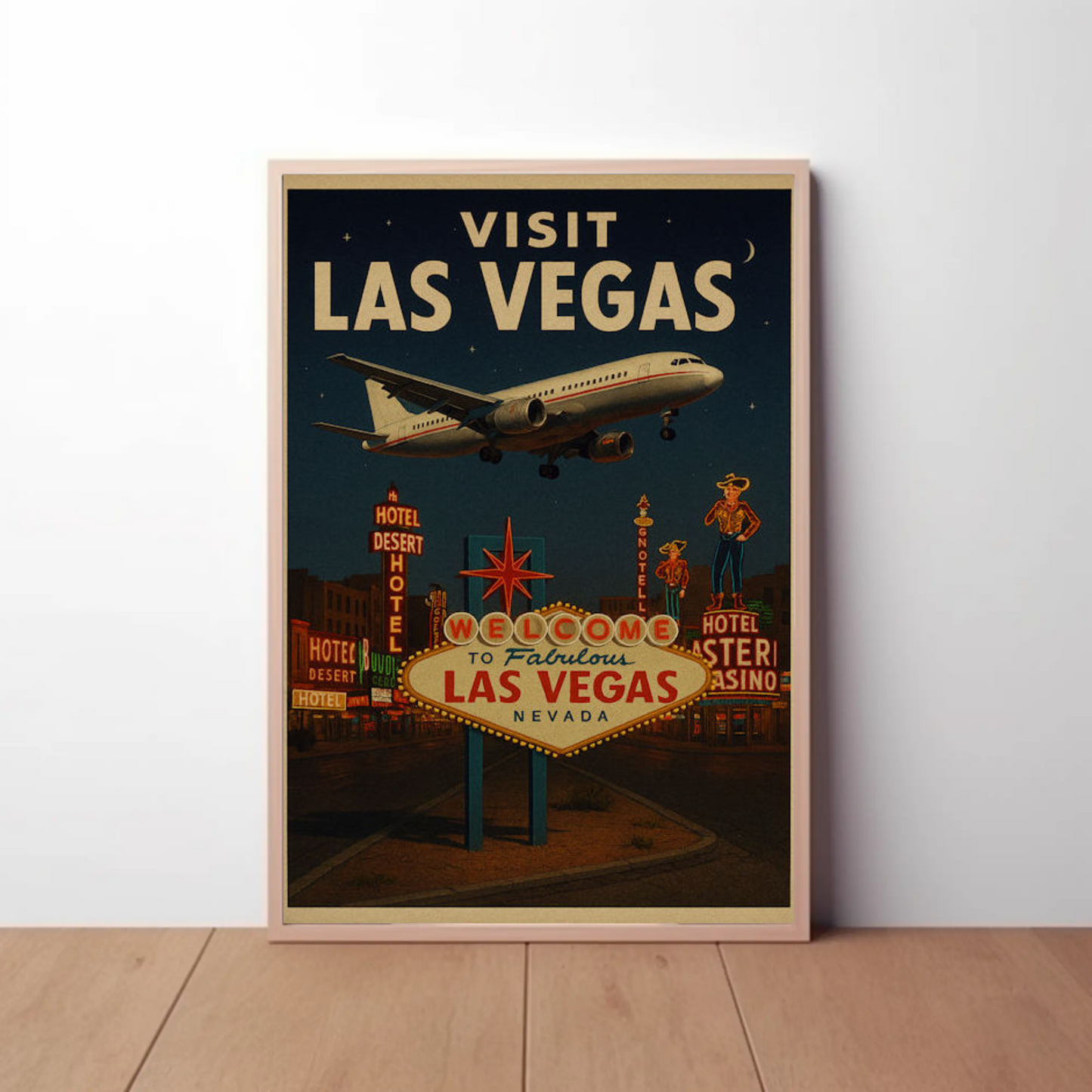 Visit Las Vegas Plane Neon Signs Nightlife Poster