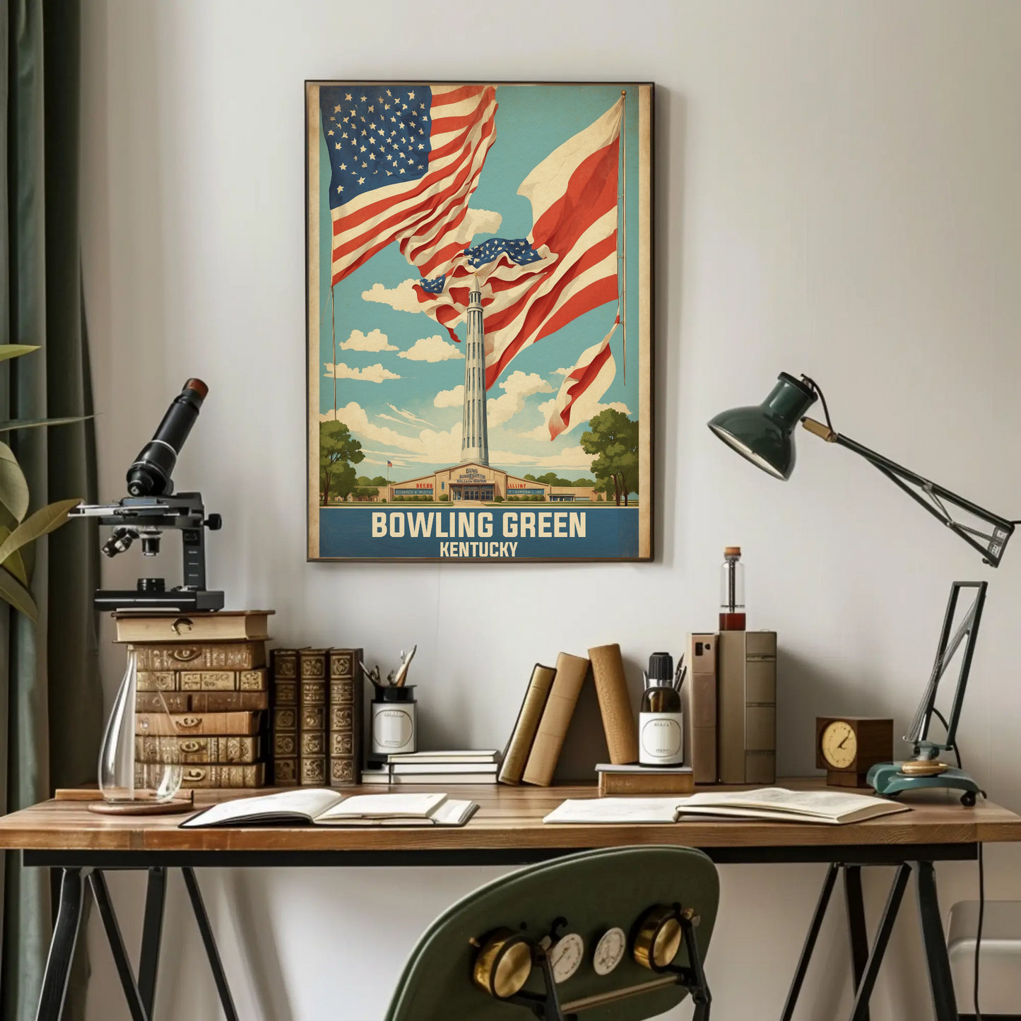Bowling Green Kentucky Cityscape Art Print Vintage Travel Poster