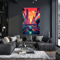 Futuristic Cityscape at Sunset Poster