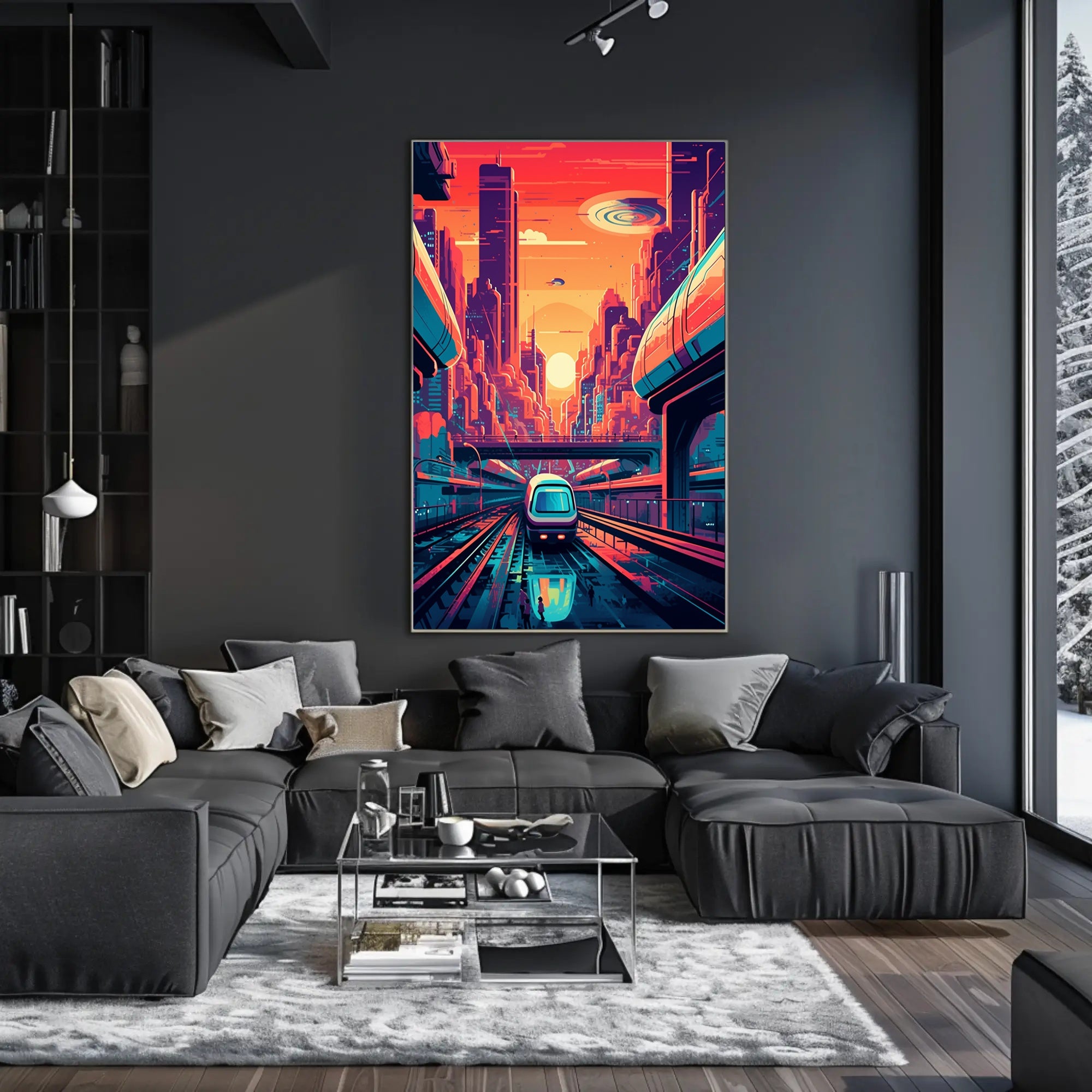 Futuristic Cityscape at Sunset Poster