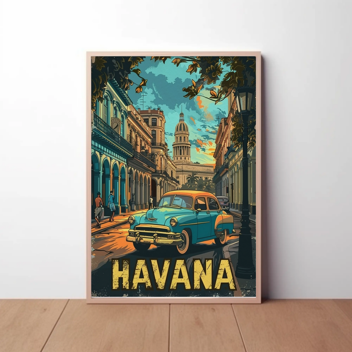 Havana Classic Car Capitol Street Scene Cuba Travel Poster