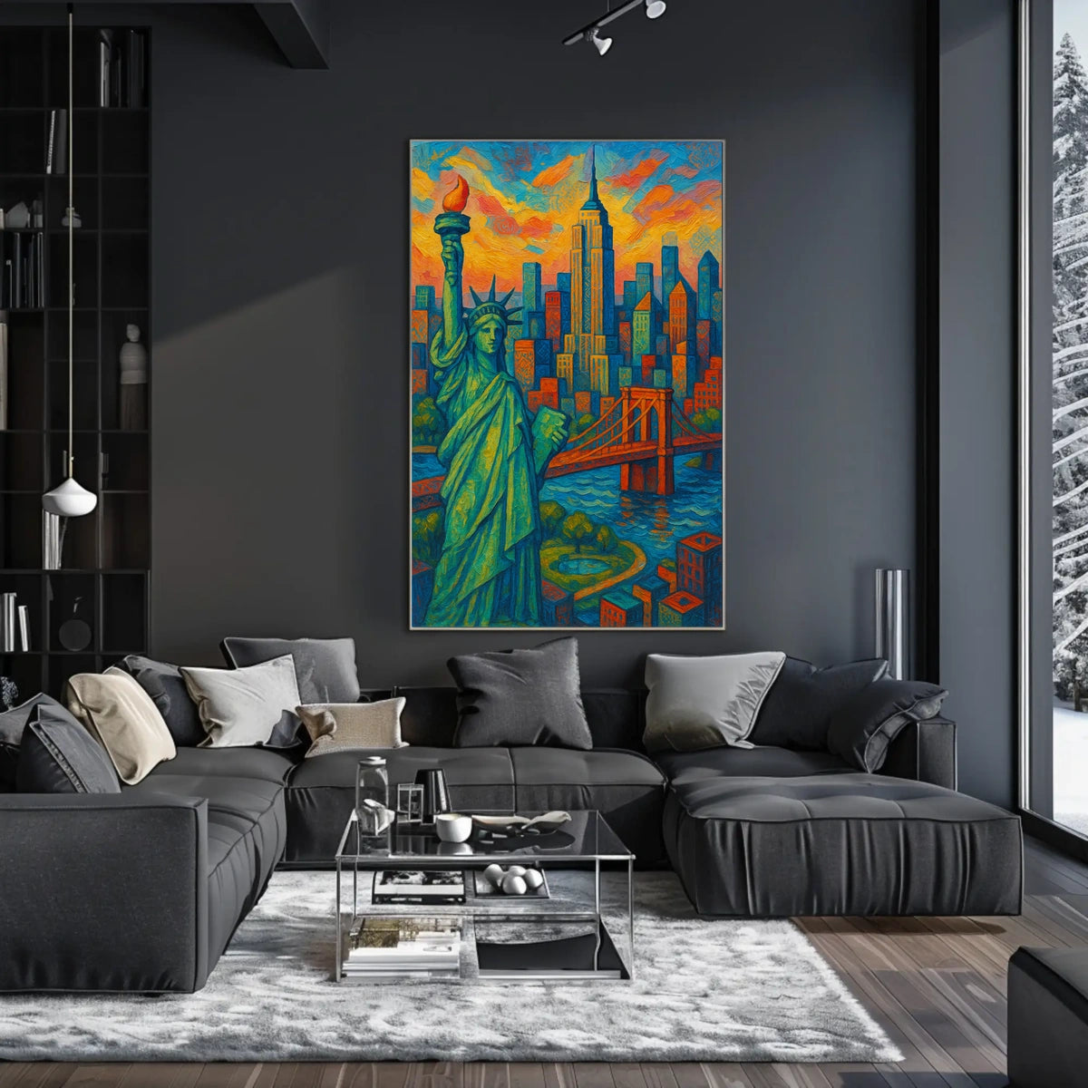 New York City Skyline Poster Impressionistic Wall Art