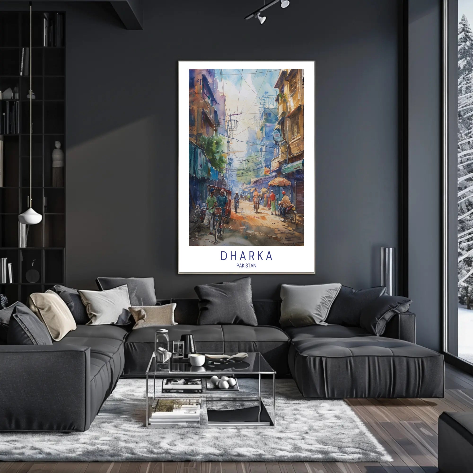 Vibrant Pakistani Urban Street Scene Watercolor Cityscape Poster PosterGoat