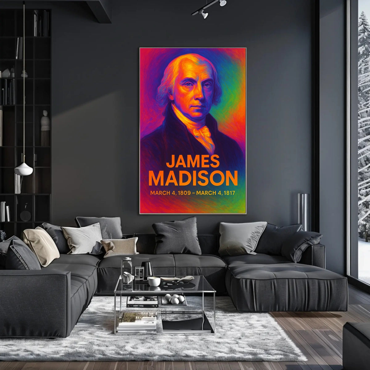 James Madison 4th President of the United States Neon Gradient Overlay Poster