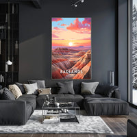 Badlands Sunset at Dusk: National Park Poster