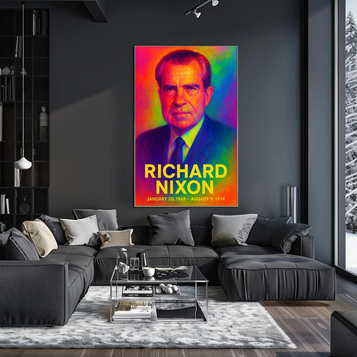 Richard Nixon 37th President of the United States Neon Gradient Overlay Poster