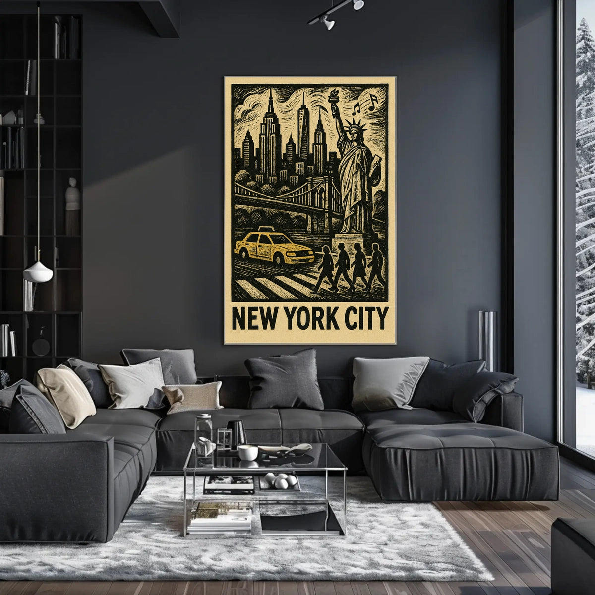 New York City Iconic Skyline Poster Vintage Wall Art