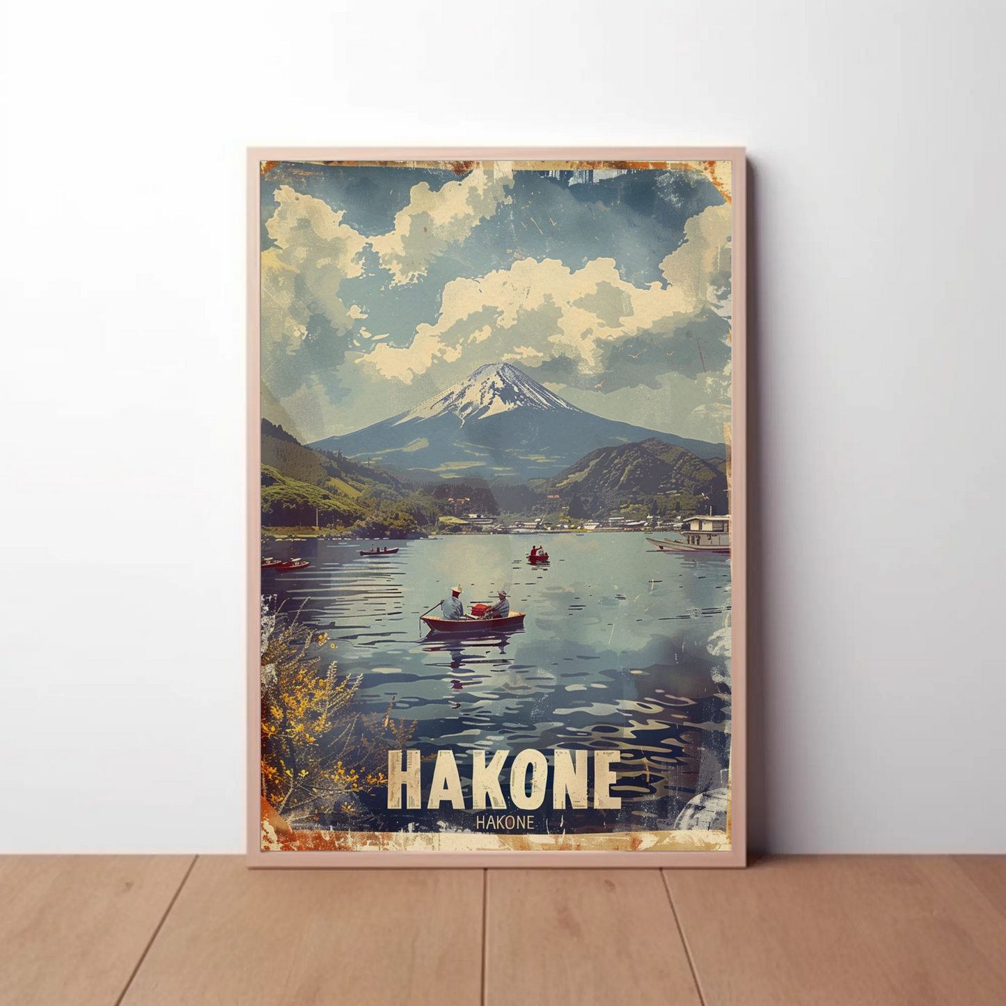 Hakone Japan Lake Mount Fuji Boats View Travel Poster
