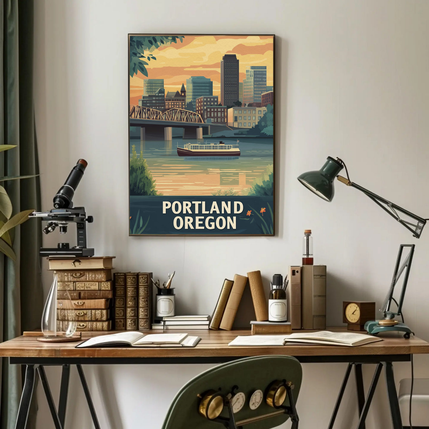 Portland Oregon Sunset Vintage Poster