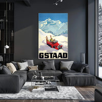 Vintage Winter Adventure in Gstaad Travel Poster PosterGoat