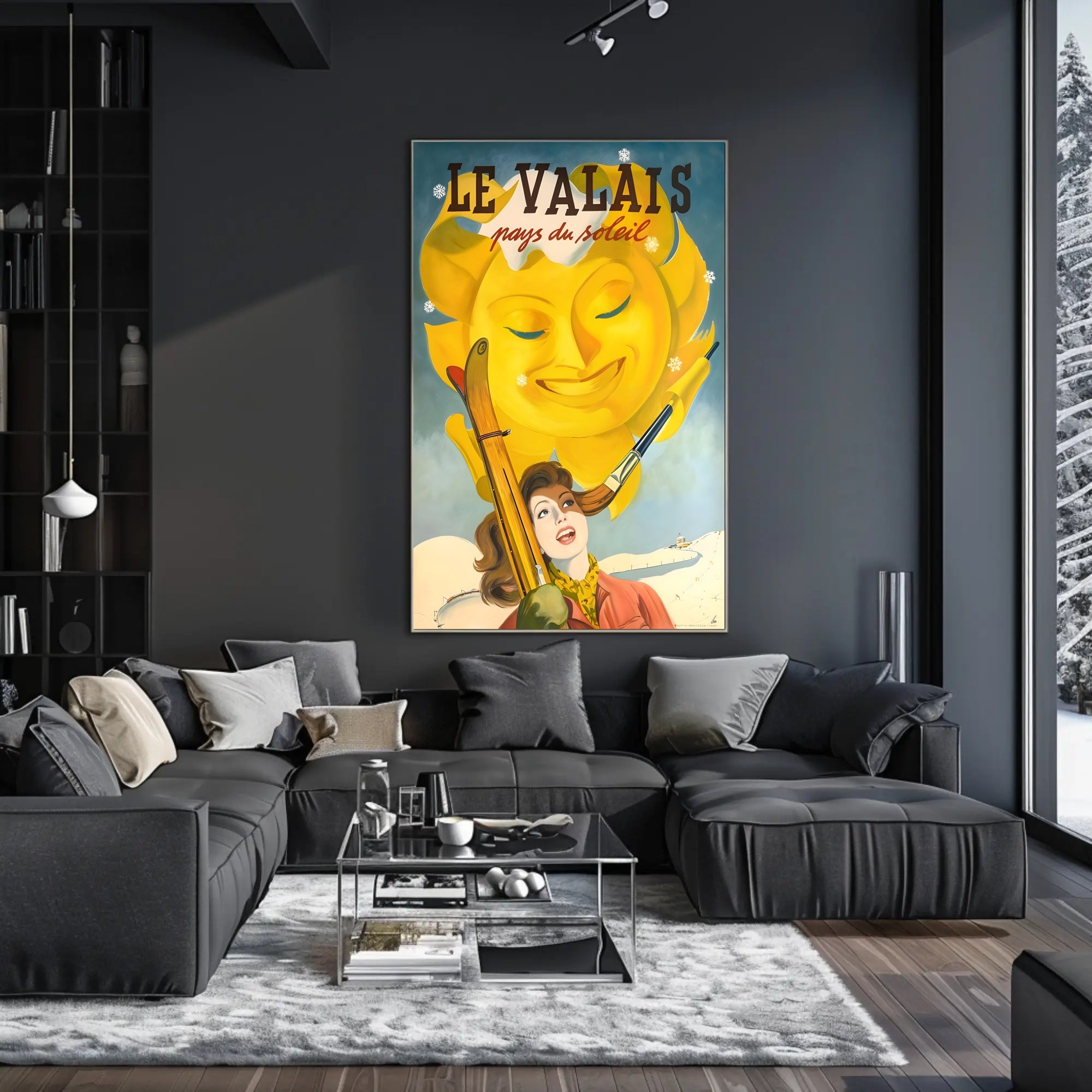 Valais Vintage Skiing Adventure Travel Poster PosterGoat