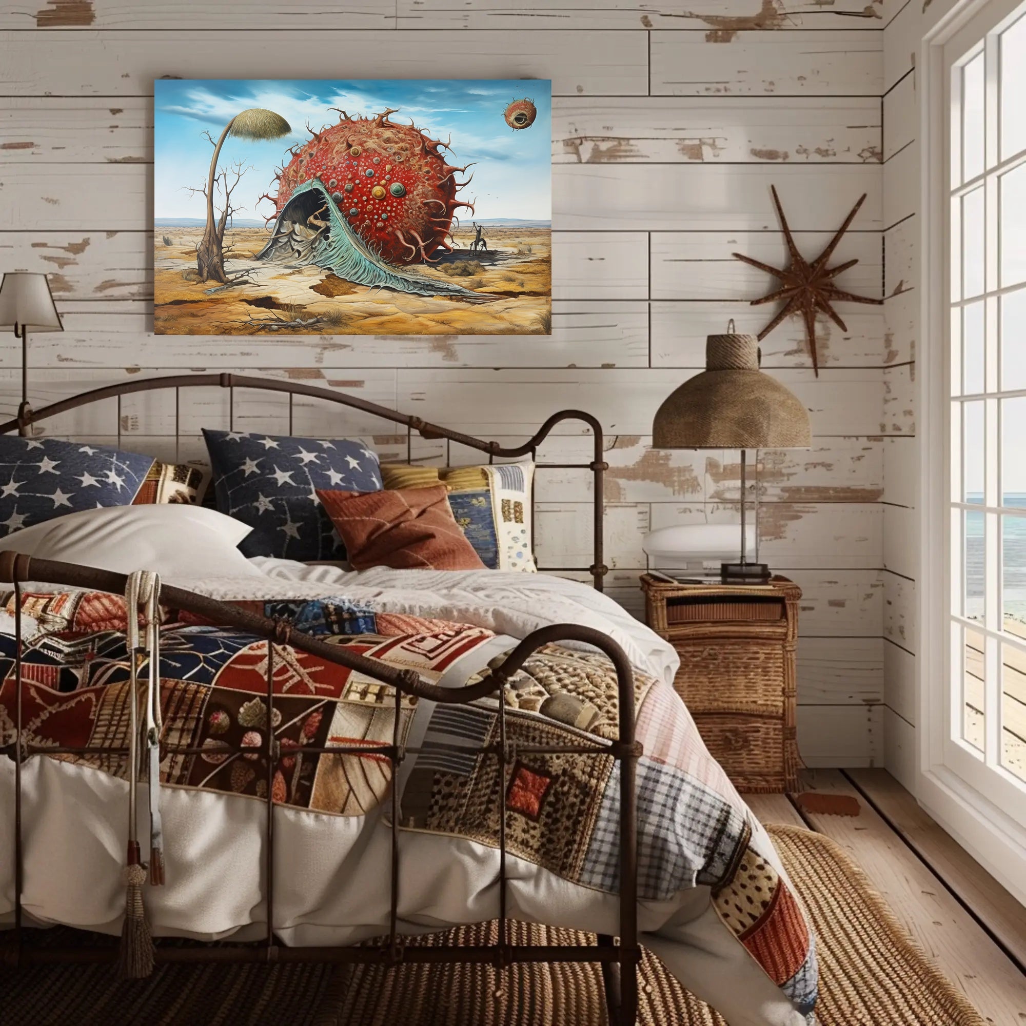 The poster presents a surreal, otherworldly landscape set in what appears to be Travel Poster