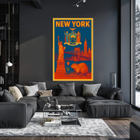 New York City Historic Skyline Poster Vintage Wall Art