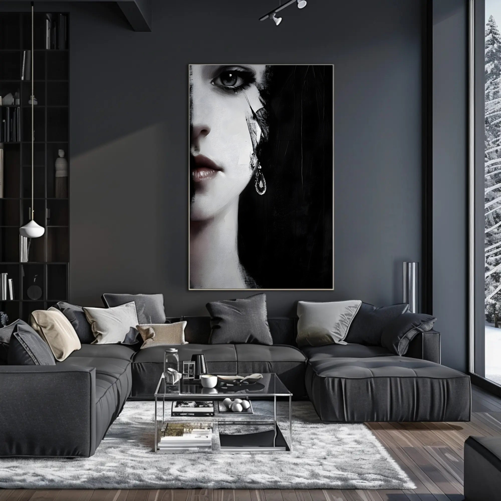 Striking Surreal Portrait Black & White Artistic Poster PosterGoat