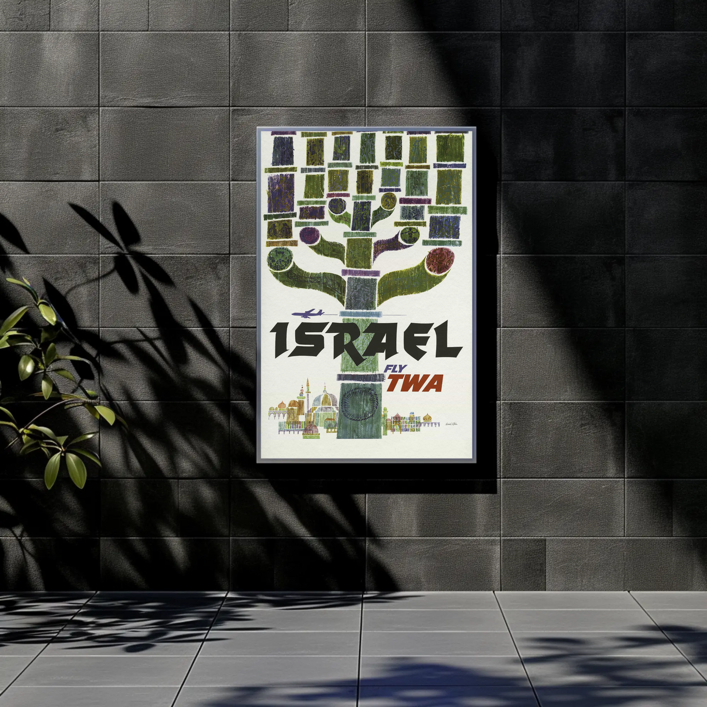 Visit Israel 1960s TWA Vintage Style Airline Travel Poster