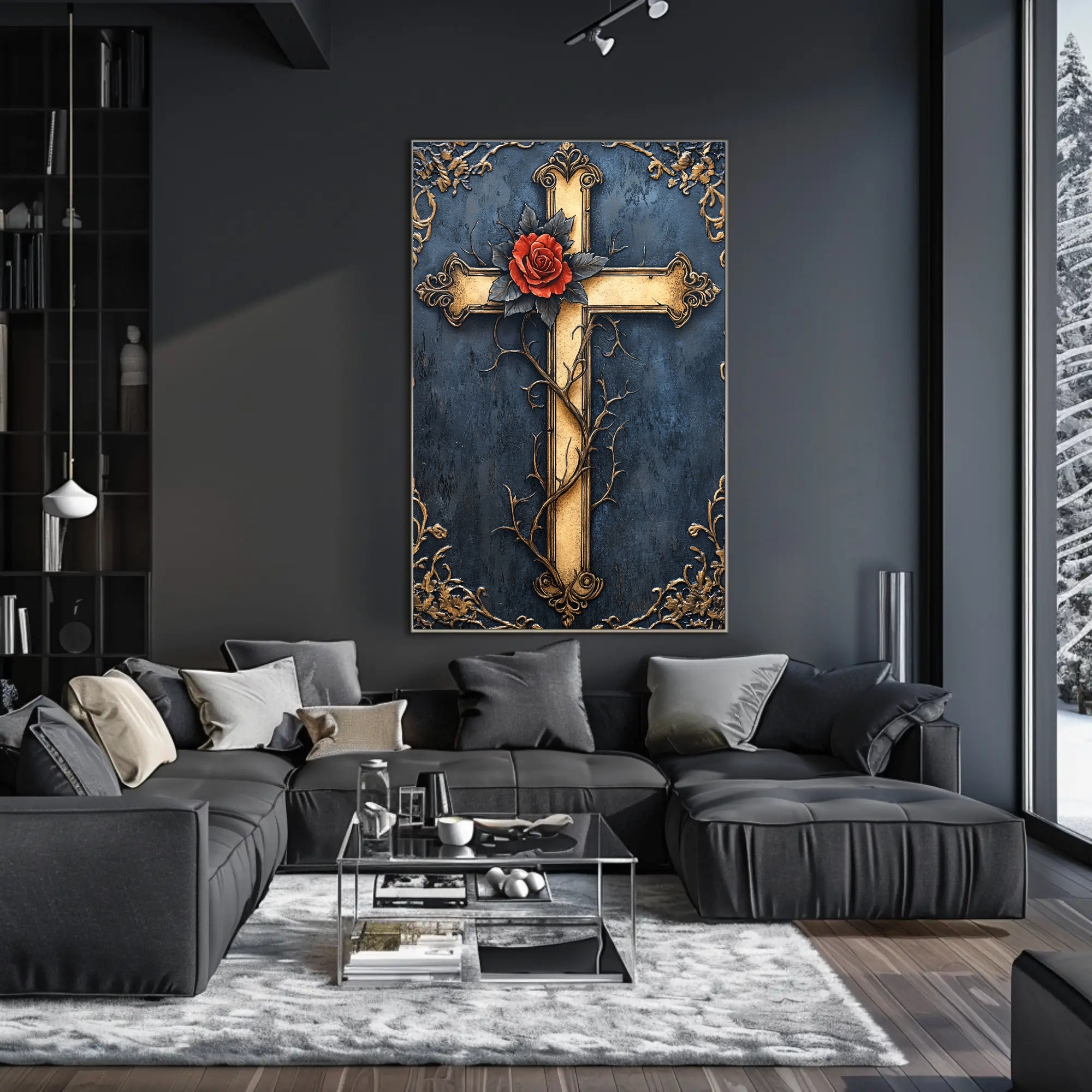 Ornate Cross With Rose Poster