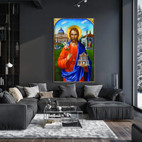 Saint with Lily and Church Iconography Poster
