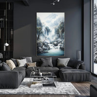 Tranquil Waterfall In Misty Mountains Poster