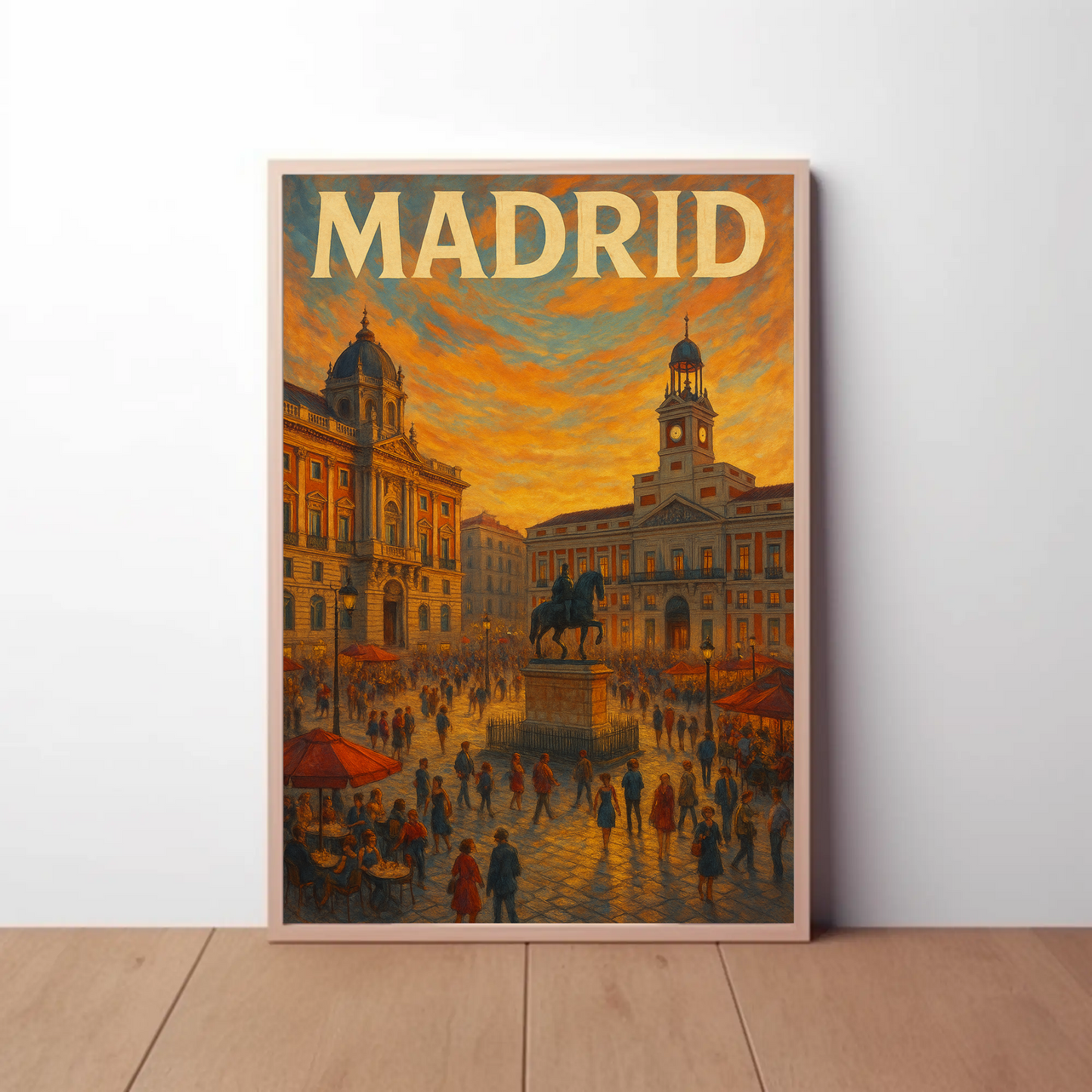 Madrid Plaza Evening Lights Travel Poster