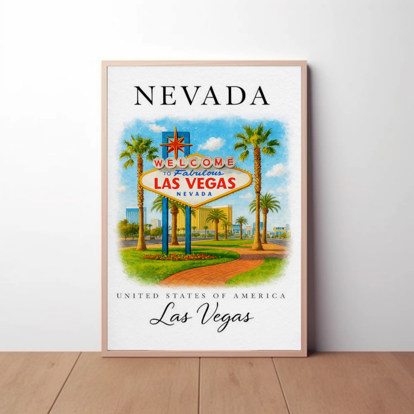 Las Vegas Nevada Welcome Sign Palm Trees Poster Poster