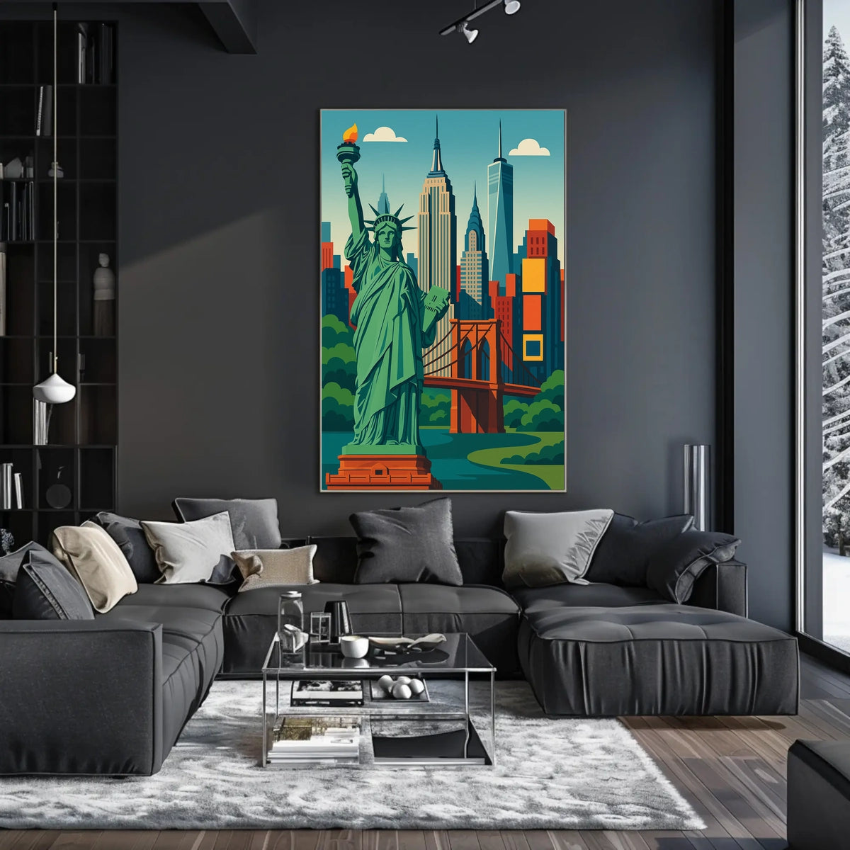 New York City Skyline Liberty Poster Retro Wall Art