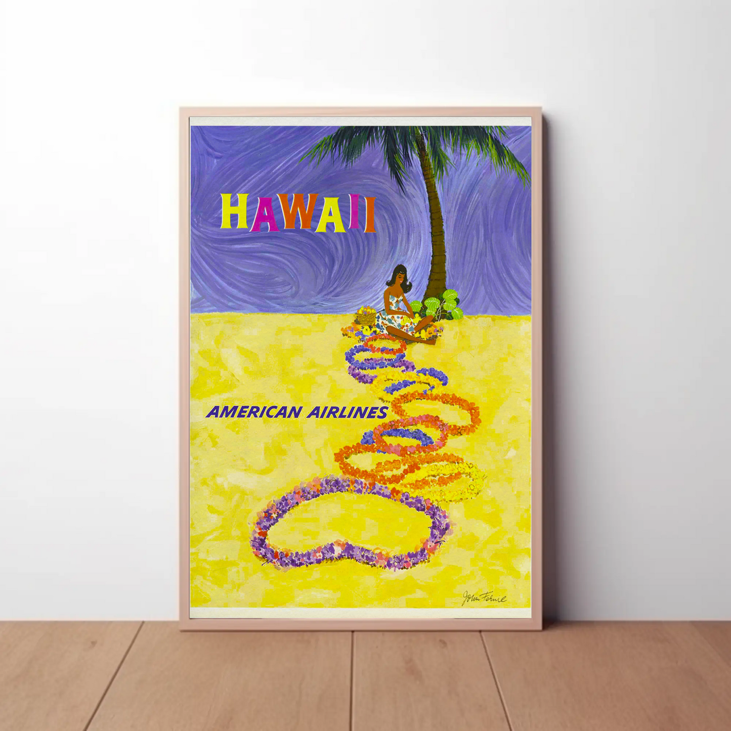 Airline Hawaii Lei Beach Art Travel Poster