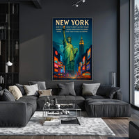 New York City Landmarks Skyline Poster Retro Wall Art
