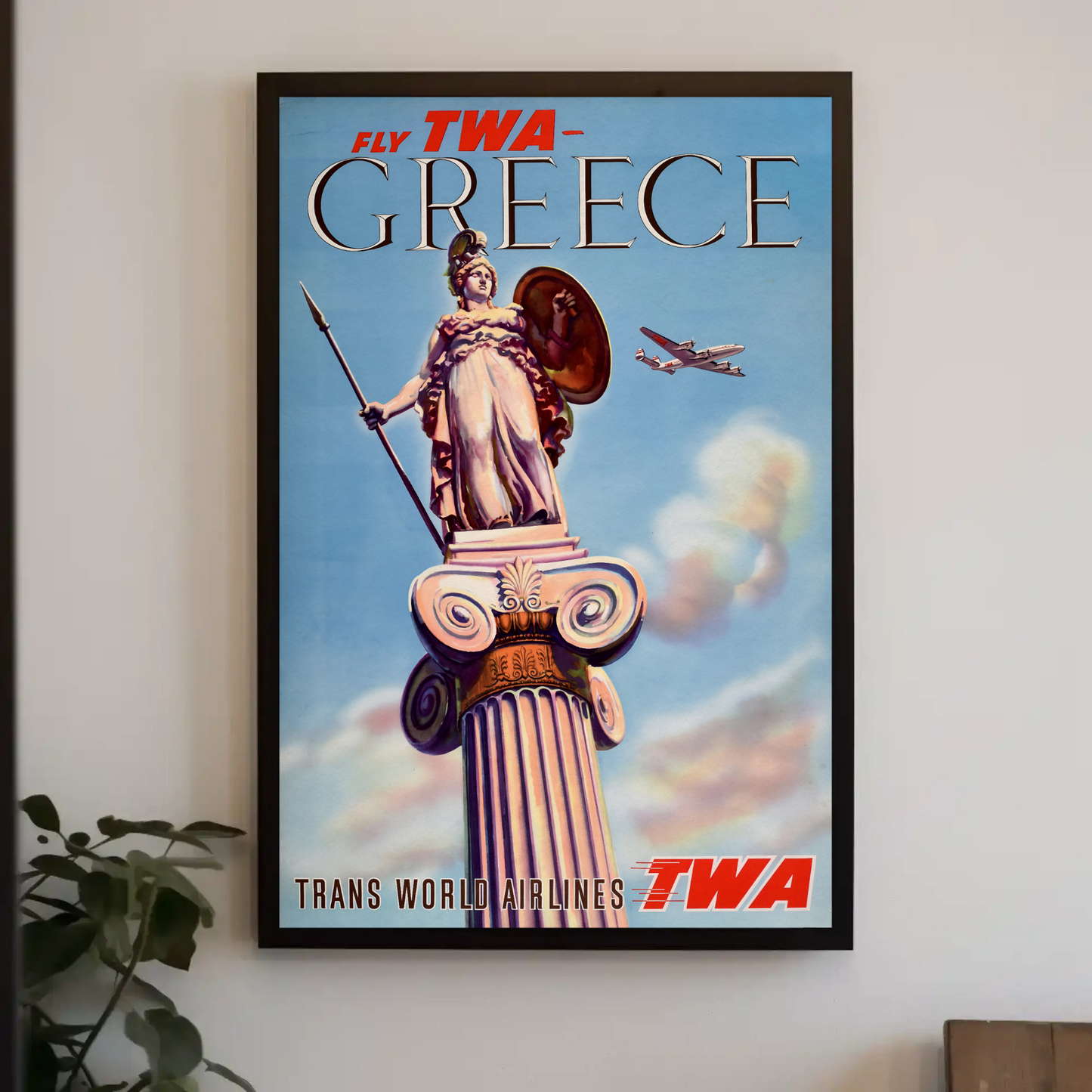 TWA to Greece 1955 Vintage Style Airline Travel Poster